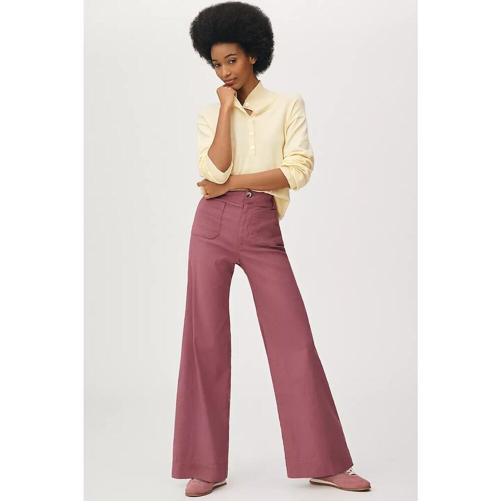 NWT Anthropologie The Colette Full-Length Wide-Leg Pants Sz 33Tall Rose #7D555